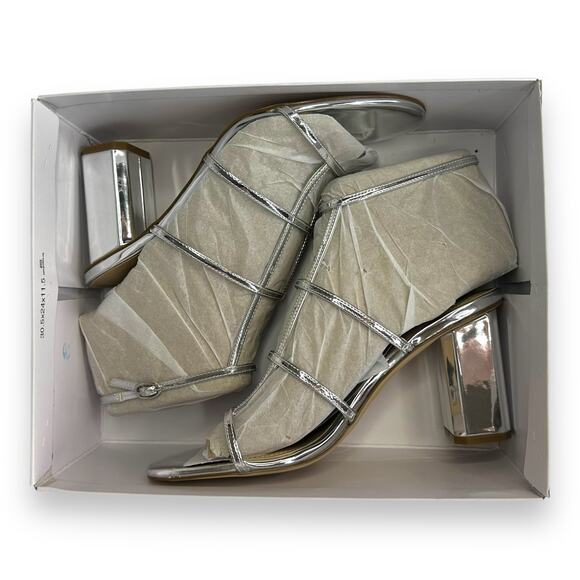Marc Fisher New Norene Dress Sandal 11 Silver Gladiator Block Heel Strappy - Picture 6 of 13